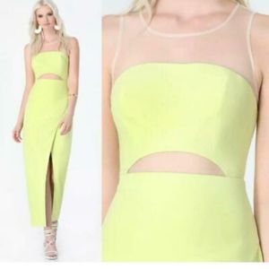 NWT Bebe Lime/Yellow Asymetric Long Dress with Slit Size 4